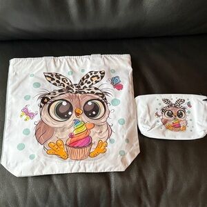 Cute Owl Print Tote and Pouch Set